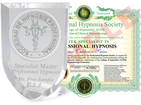 foreing professional hypnosis master award and plate